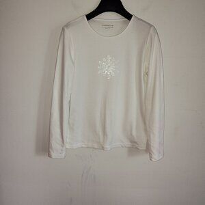 Ladies SZ S Charter Club White Snowflake Motif T-Shirt